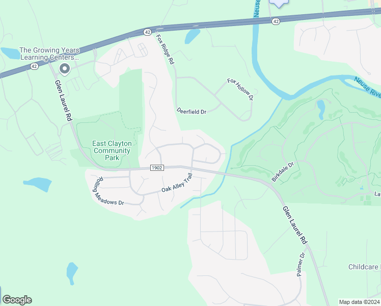 map of restaurants, bars, coffee shops, grocery stores, and more near 269 Trailing Oak Trail in Clayton