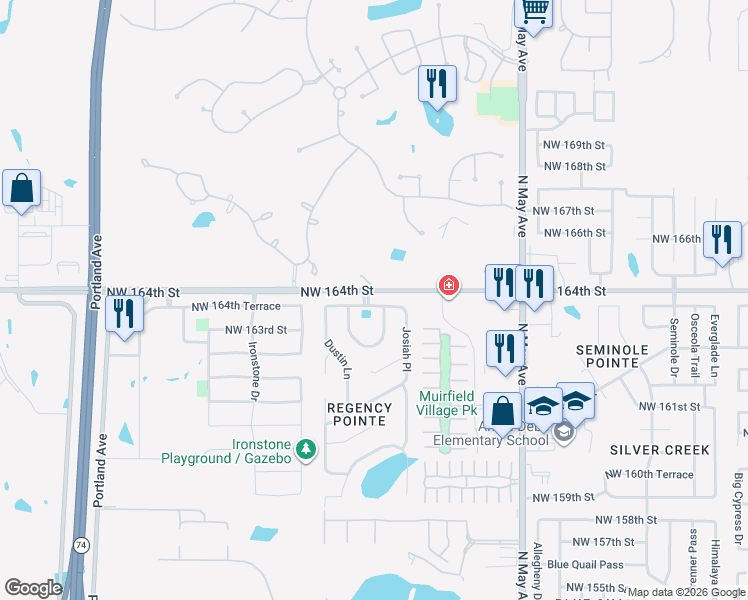 map of restaurants, bars, coffee shops, grocery stores, and more near 3125 Northwest 164th Terrace in Edmond