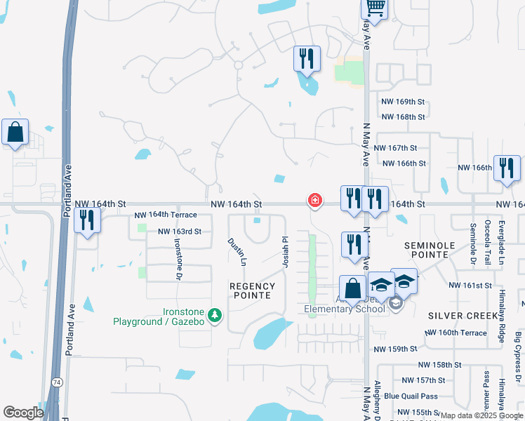 map of restaurants, bars, coffee shops, grocery stores, and more near 3125 Northwest 164th Terrace in Edmond