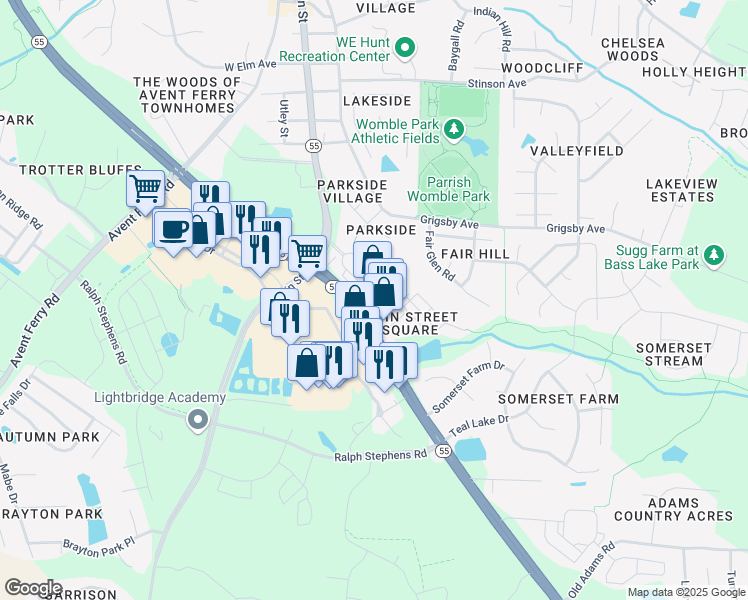 map of restaurants, bars, coffee shops, grocery stores, and more near 2000 Kentworth Drive in Holly Springs