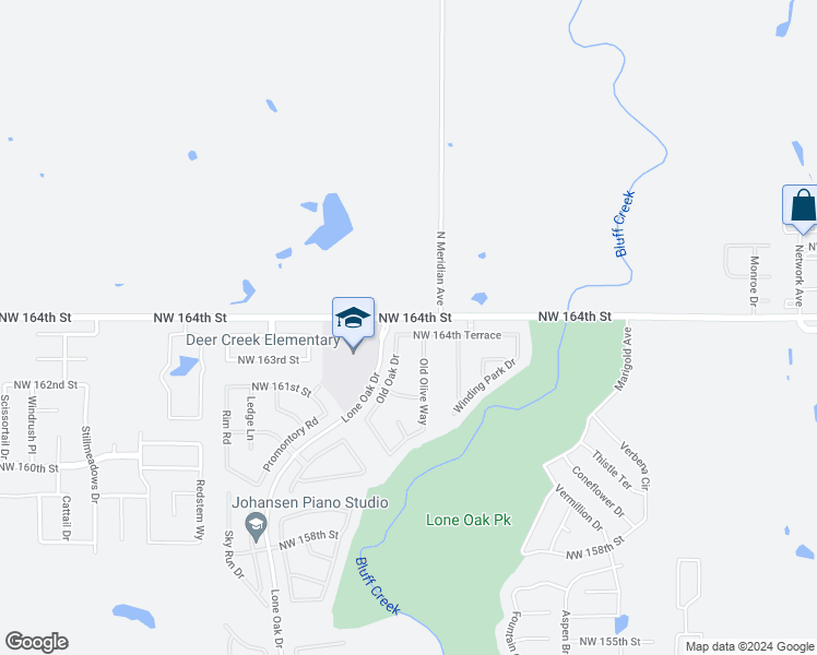 map of restaurants, bars, coffee shops, grocery stores, and more near 4609 Northwest 164th Terrace in Edmond