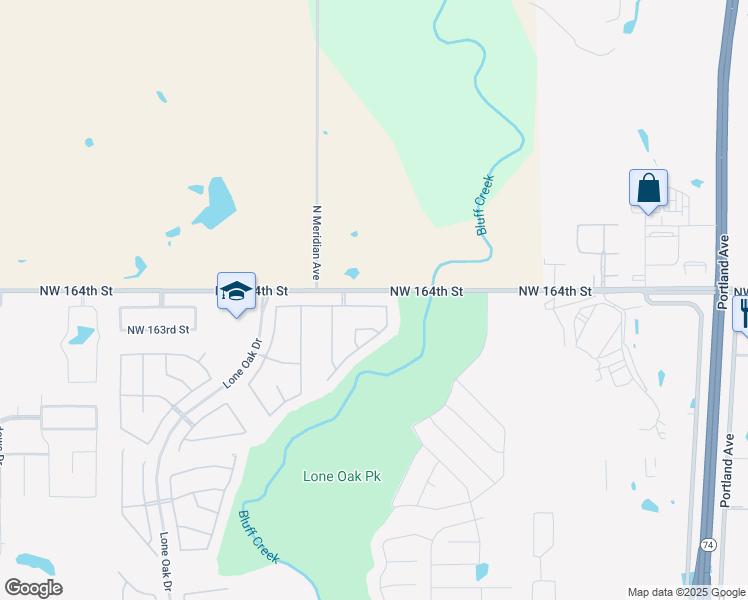 map of restaurants, bars, coffee shops, grocery stores, and more near 4313 Northwest 164th Terrace in Edmond