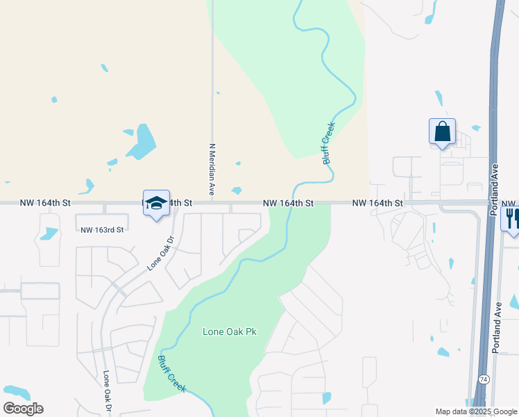 map of restaurants, bars, coffee shops, grocery stores, and more near 4305 Northwest 164th Terrace in Edmond