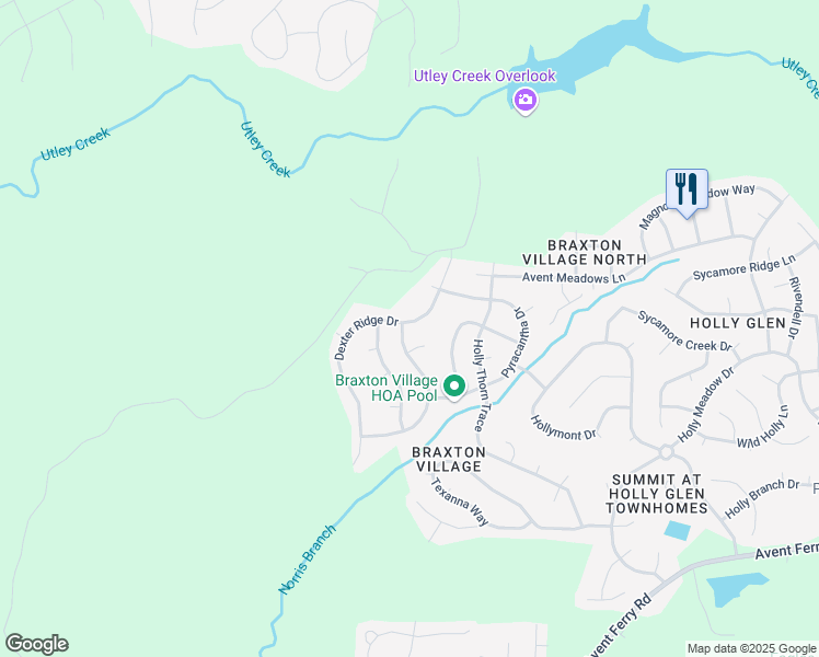 map of restaurants, bars, coffee shops, grocery stores, and more near 101 Braxman Lane in Holly Springs