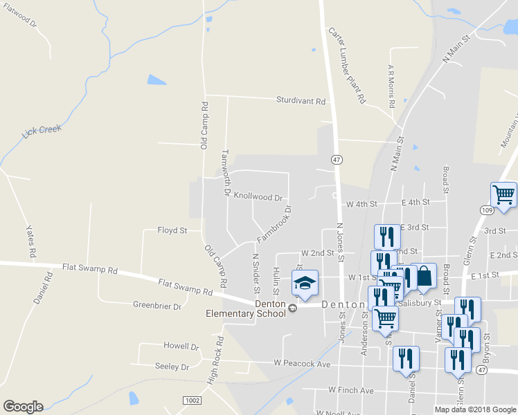 map of restaurants, bars, coffee shops, grocery stores, and more near 117 Huntington Drive in Denton