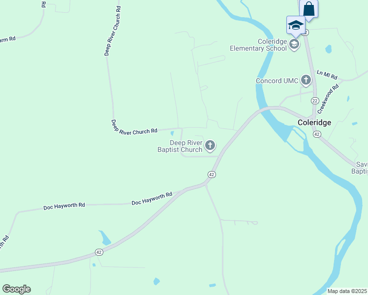 map of restaurants, bars, coffee shops, grocery stores, and more near 3987 Deep River Church Road in Ramseur