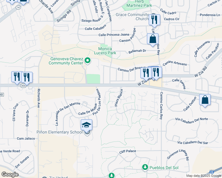 map of restaurants, bars, coffee shops, grocery stores, and more near 3156 Plaza Blanca in Santa Fe