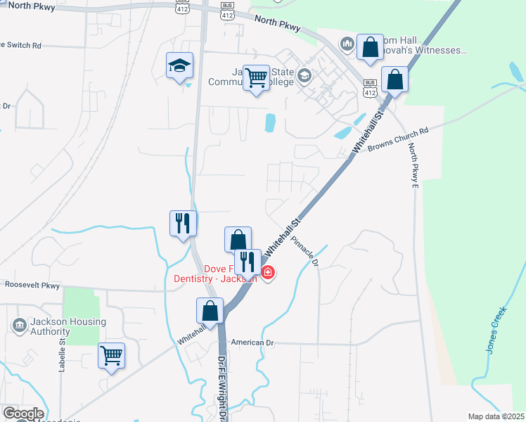 map of restaurants, bars, coffee shops, grocery stores, and more near 6 Coach Circle in Jackson
