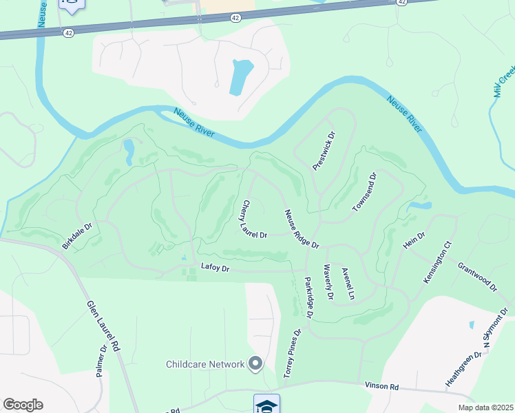 map of restaurants, bars, coffee shops, grocery stores, and more near 8 Knollwood Place in Clayton