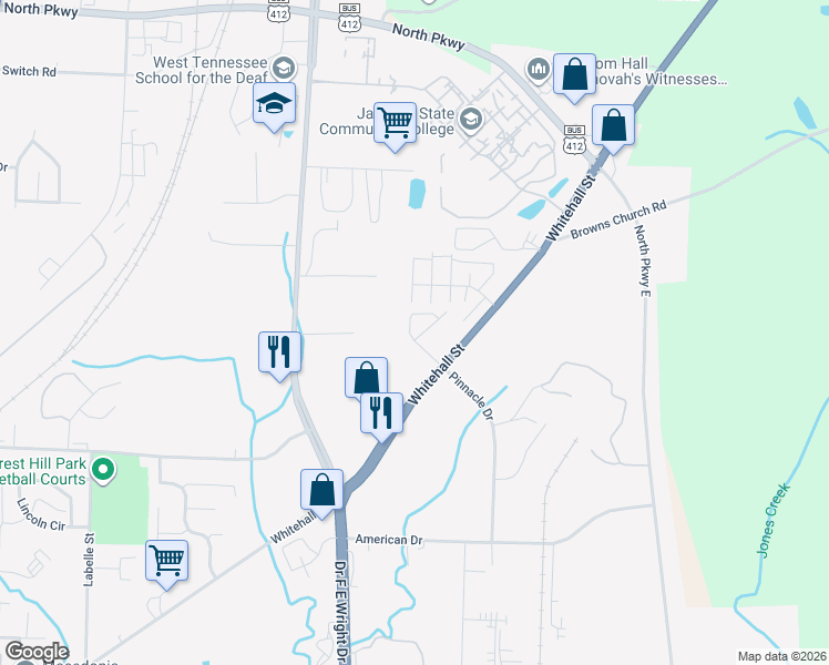 map of restaurants, bars, coffee shops, grocery stores, and more near 6 Coach Circle in Jackson