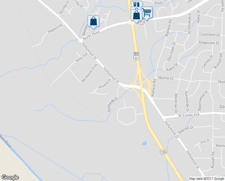 map of restaurants, bars, coffee shops, grocery stores, and more near 55 Camelot Cove in Jackson