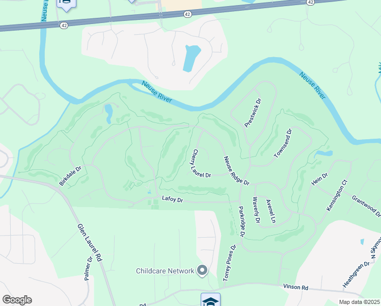 map of restaurants, bars, coffee shops, grocery stores, and more near 204 Cherry Laurel Drive in Clayton