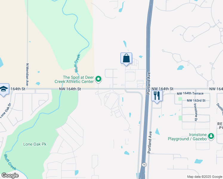map of restaurants, bars, coffee shops, grocery stores, and more near 3916 Northwest 164th Street in Edmond