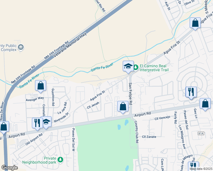 map of restaurants, bars, coffee shops, grocery stores, and more near 5969 Agua Fria Street in Santa Fe