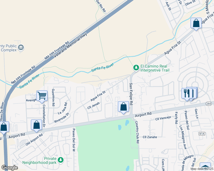 map of restaurants, bars, coffee shops, grocery stores, and more near 5969 Agua Fria Street in Santa Fe