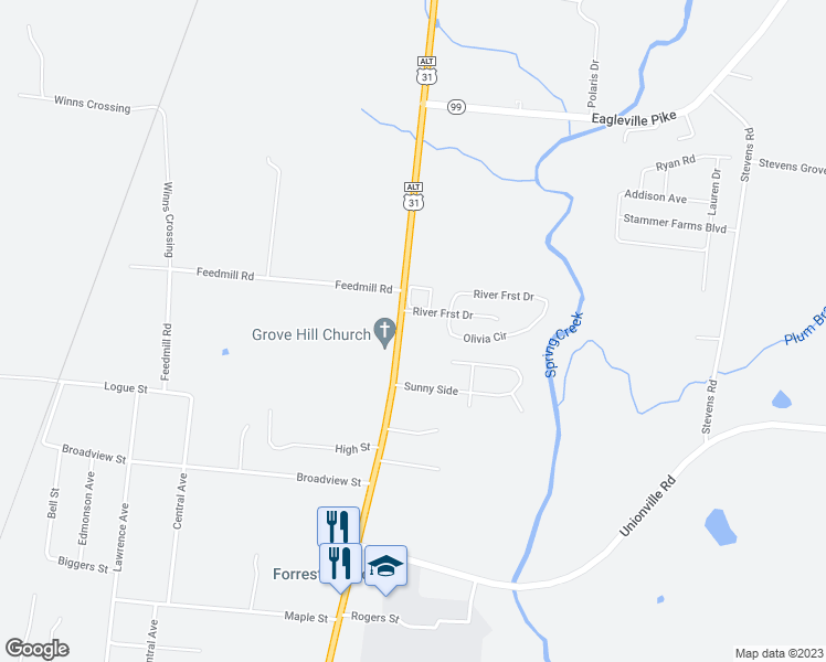 map of restaurants, bars, coffee shops, grocery stores, and more near 5131 Nashville Highway in Chapel Hill