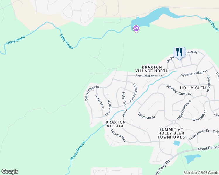 map of restaurants, bars, coffee shops, grocery stores, and more near 1413 Dexter Ridge Drive in Holly Springs