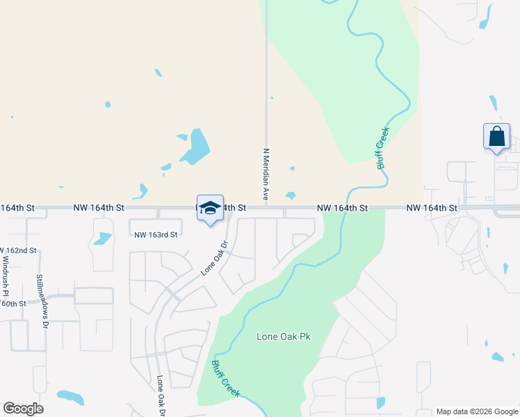 map of restaurants, bars, coffee shops, grocery stores, and more near 4704 Northwest 164th Street in Edmond