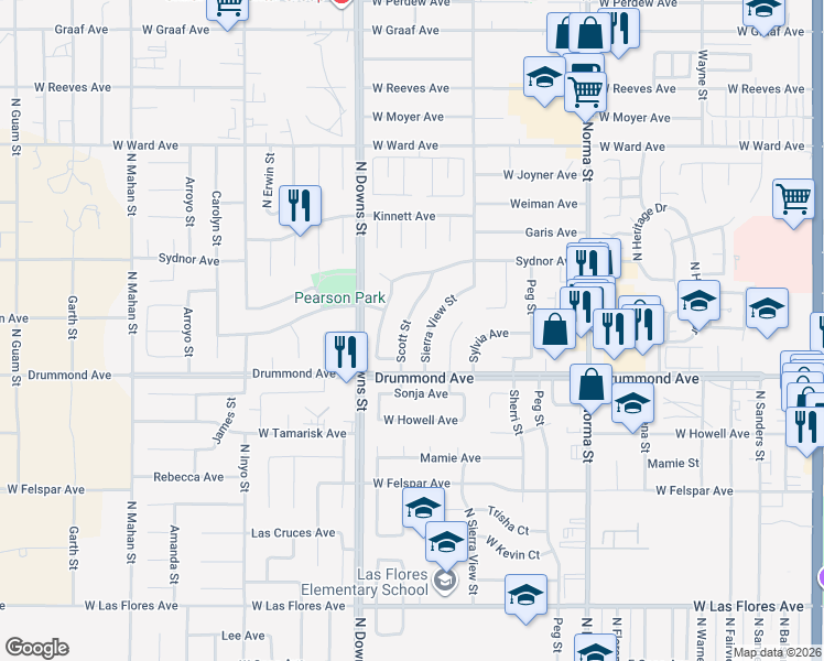 map of restaurants, bars, coffee shops, grocery stores, and more near 920 Scott Street in Ridgecrest
