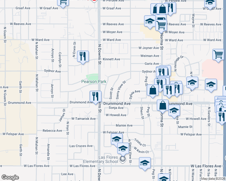 map of restaurants, bars, coffee shops, grocery stores, and more near 920 Scott Street in Ridgecrest