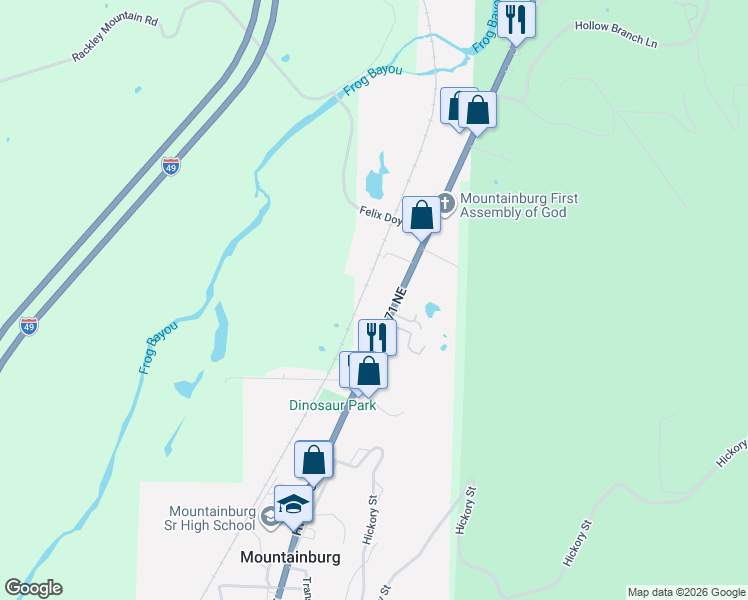 map of restaurants, bars, coffee shops, grocery stores, and more near 601 U.S. 71 in Mountainburg