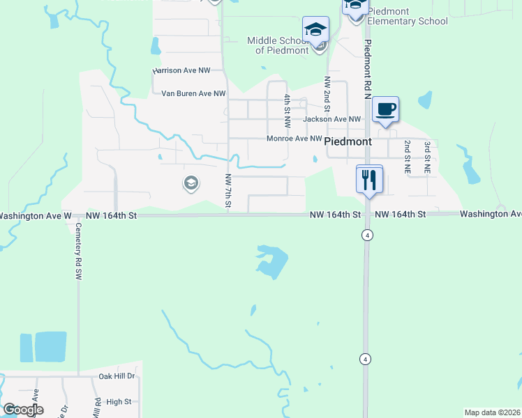 map of restaurants, bars, coffee shops, grocery stores, and more near 591 Washington Avenue Northwest in Piedmont