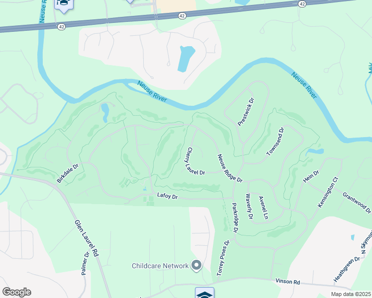 map of restaurants, bars, coffee shops, grocery stores, and more near 204 Cherry Laurel Drive in Clayton