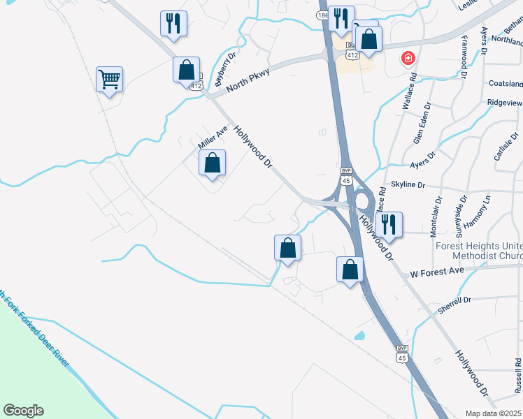 map of restaurants, bars, coffee shops, grocery stores, and more near 46 Carolane Drive in Jackson