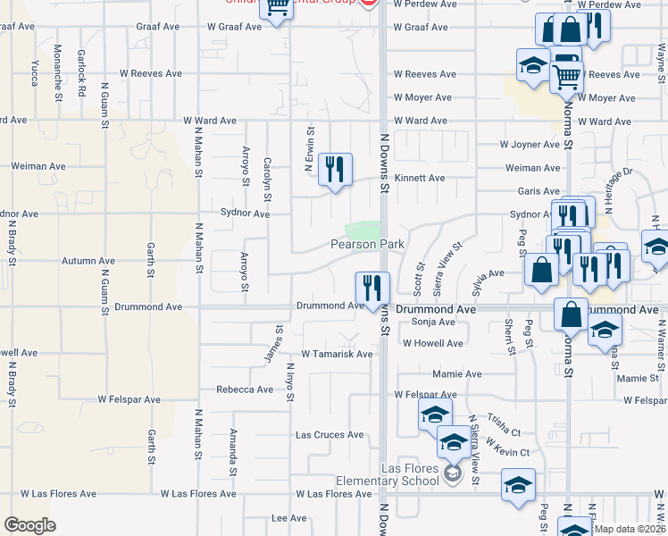 map of restaurants, bars, coffee shops, grocery stores, and more near 929 West Vicki Avenue in Ridgecrest
