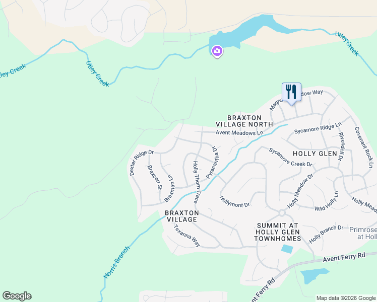 map of restaurants, bars, coffee shops, grocery stores, and more near 156 Trevor Ridge Drive in Holly Springs