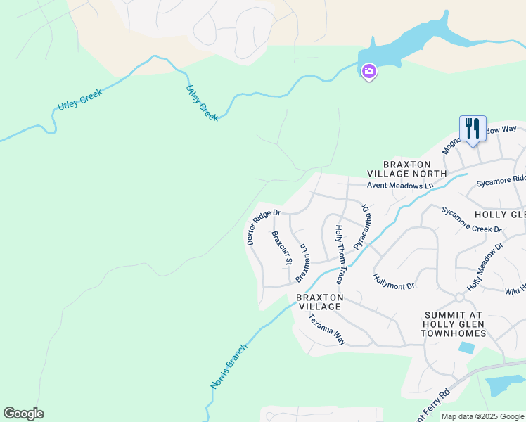 map of restaurants, bars, coffee shops, grocery stores, and more near 1216 Dexter Ridge Drive in Holly Springs