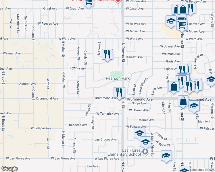 map of restaurants, bars, coffee shops, grocery stores, and more near 929 West Vicki Avenue in Ridgecrest