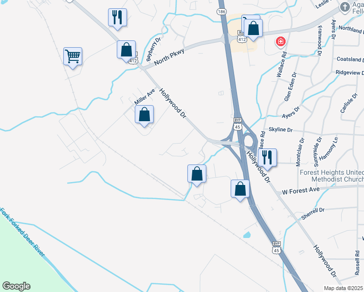 map of restaurants, bars, coffee shops, grocery stores, and more near 46 Carolane Drive in Jackson