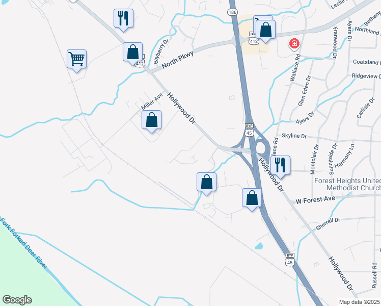 map of restaurants, bars, coffee shops, grocery stores, and more near 46 Carolane Drive in Jackson