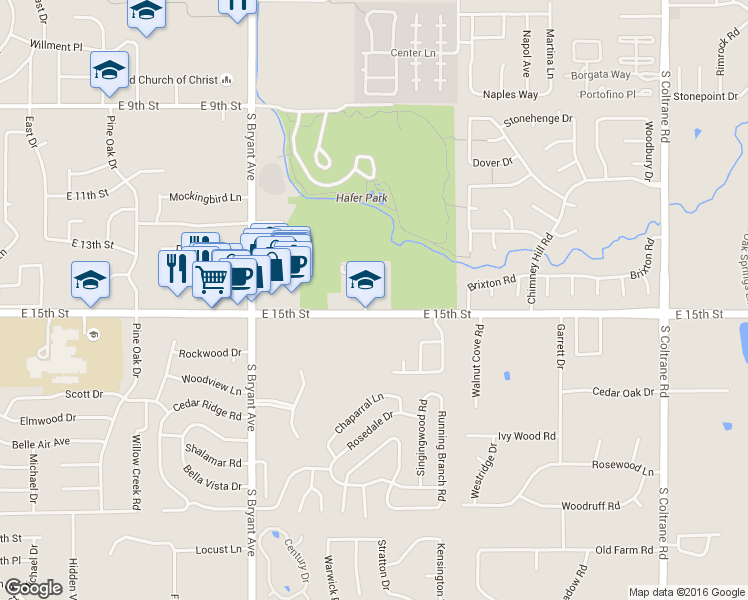 map of restaurants, bars, coffee shops, grocery stores, and more near 1909 E 15th St in Edmond