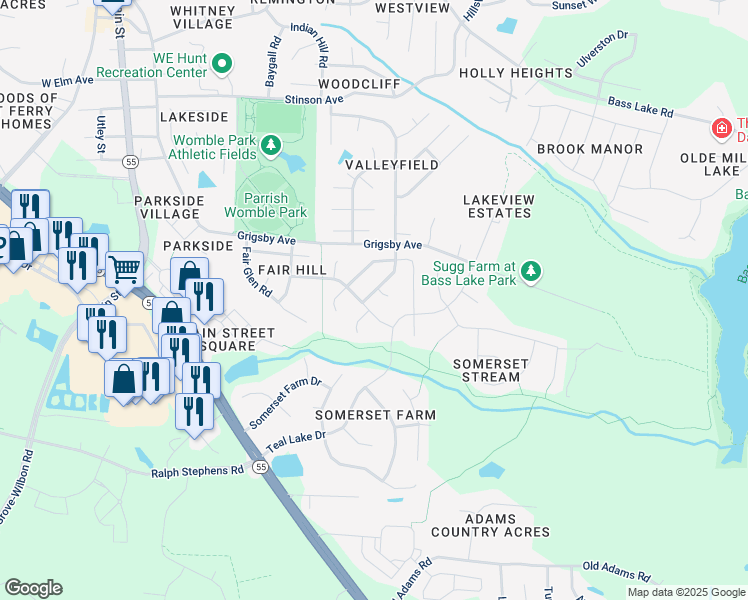 map of restaurants, bars, coffee shops, grocery stores, and more near 105 Rosa Bluff Court in Holly Springs