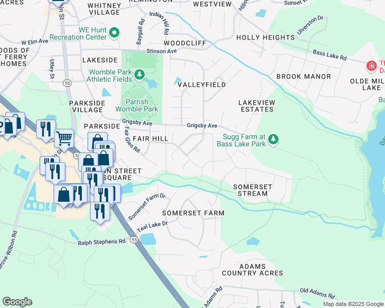 map of restaurants, bars, coffee shops, grocery stores, and more near 105 Rosa Bluff Court in Holly Springs
