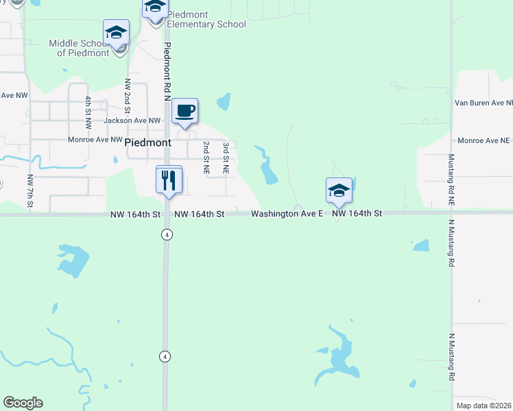 map of restaurants, bars, coffee shops, grocery stores, and more near 491 Washington Avenue East in Piedmont