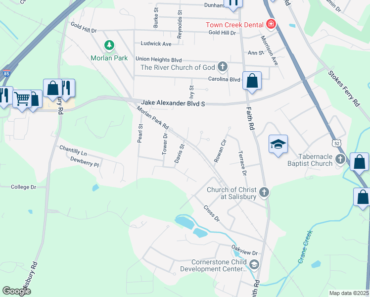 map of restaurants, bars, coffee shops, grocery stores, and more near 1109 Davis Street in Salisbury