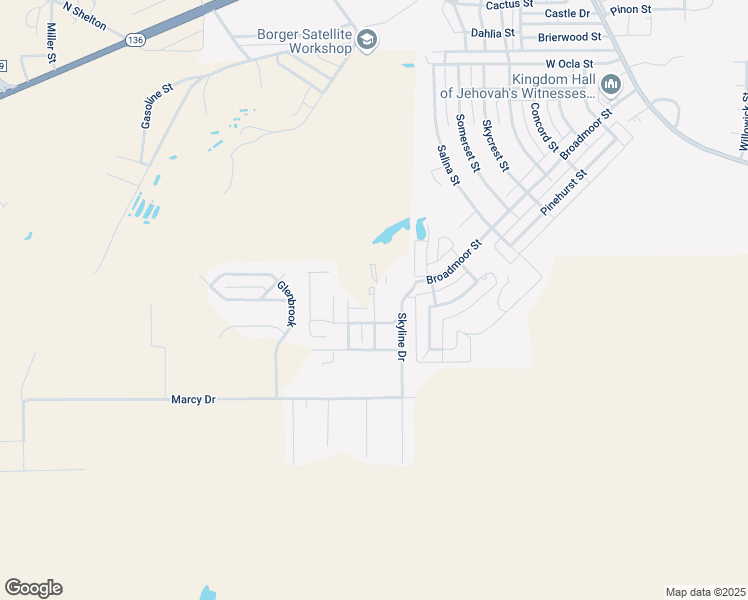 map of restaurants, bars, coffee shops, grocery stores, and more near 601 Hillshire Street in Borger