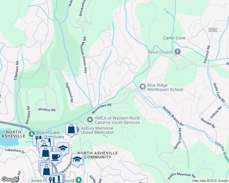 map of restaurants, bars, coffee shops, grocery stores, and more near 18 Killian Lane in Asheville