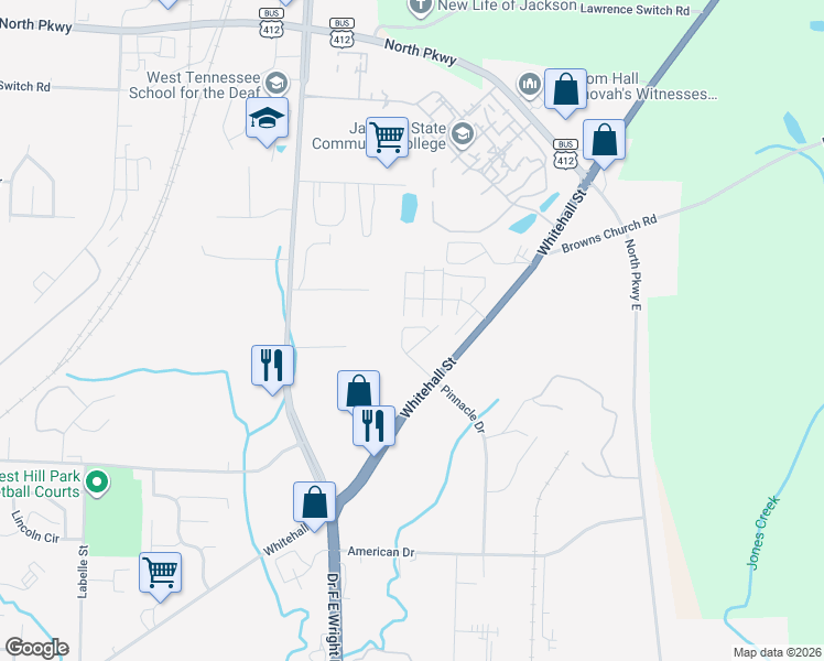 map of restaurants, bars, coffee shops, grocery stores, and more near 6 Coach Circle in Jackson
