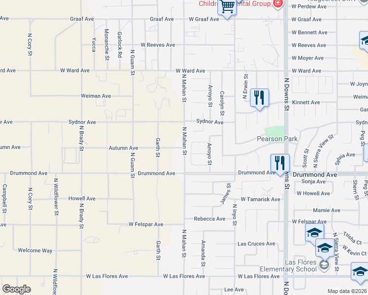 map of restaurants, bars, coffee shops, grocery stores, and more near Autumn Avenue in Ridgecrest