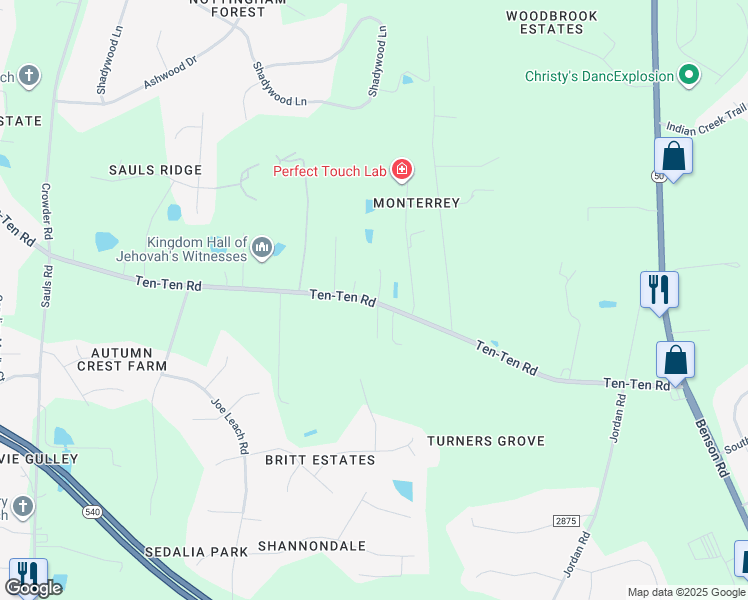 map of restaurants, bars, coffee shops, grocery stores, and more near 10537 Ten-Ten Road in Raleigh