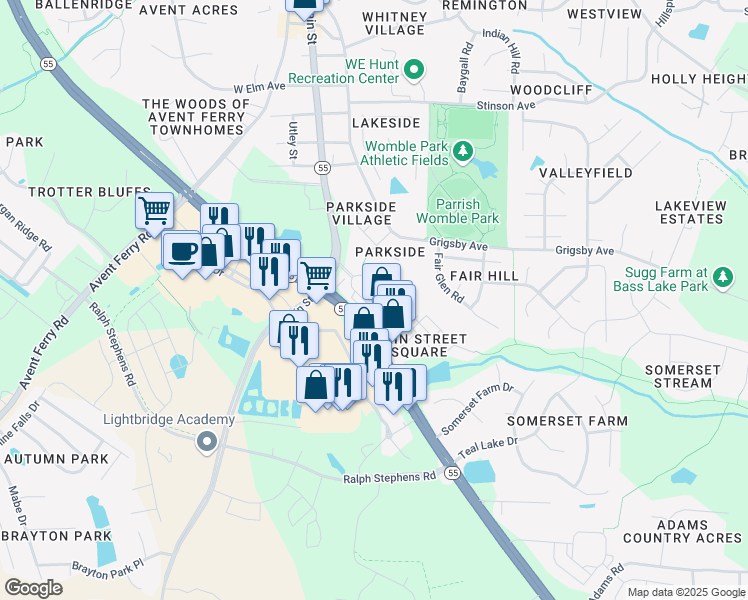 map of restaurants, bars, coffee shops, grocery stores, and more near 2000 Kentworth Drive in Holly Springs