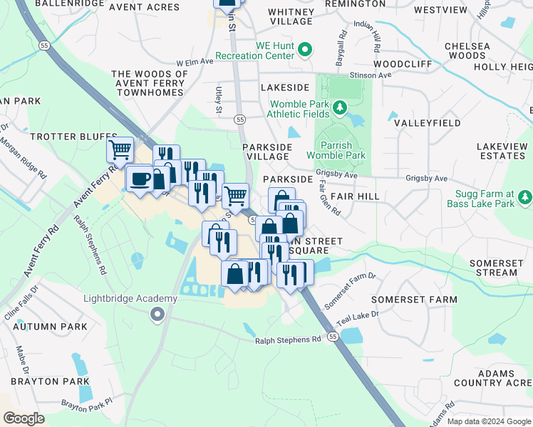 map of restaurants, bars, coffee shops, grocery stores, and more near 2000 Kentworth Drive in Holly Springs