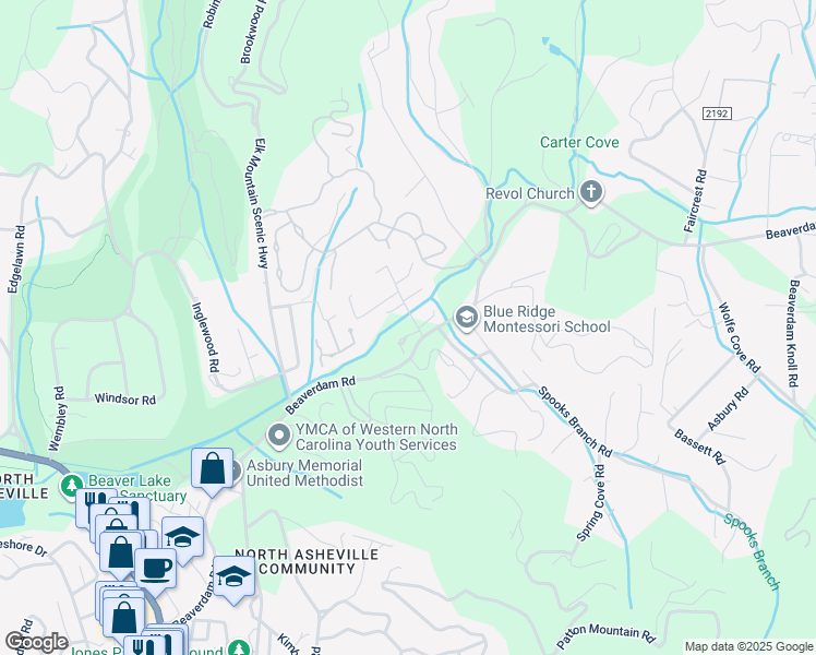 map of restaurants, bars, coffee shops, grocery stores, and more near 14 Stuart Circle in Asheville