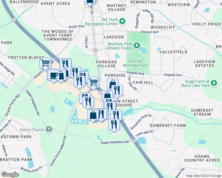 map of restaurants, bars, coffee shops, grocery stores, and more near 6053 Kentworth Drive in Holly Springs