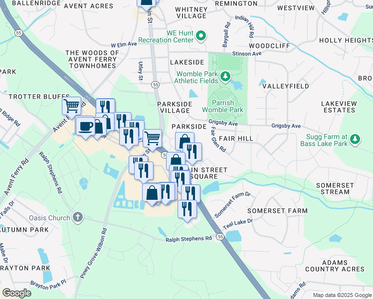 map of restaurants, bars, coffee shops, grocery stores, and more near 6042 Kentworth Drive in Holly Springs