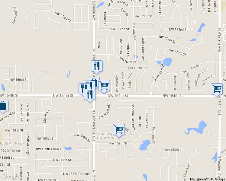 map of restaurants, bars, coffee shops, grocery stores, and more near 16505 Brewster Lane in Edmond